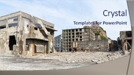  Presentation with battleship - Slide set featuring abandoned battleship island in nagasaki background and a sky blue colored foreground