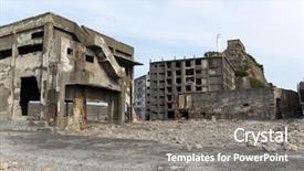  Presentation with battleship - Colorful slide deck enhanced with abandoned battleship island in nagasaki backdrop and a gray colored foreground