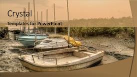  Presentation with abandoned - Presentation theme with abandoned-boats-in-port background and a coral colored foreground