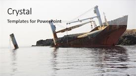 Presentation with ship navigation - Amazing PPT layouts having abandoned broken ship wreck near backdrop and a white colored foreground