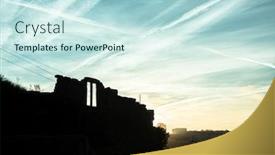  Presentation with abandoned - Cool new slide deck with abandoned-building-on-the-sky backdrop and a sky blue colored foreground