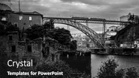  Presentation with buildings - Presentation theme having abandoned-buildings-on-the-banks background and a dark gray colored foreground