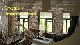  Presentation with abandoned - Cool new presentation theme with abandoned burnt house backdrop and a tawny brown colored foreground