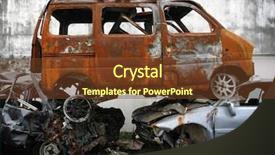  Presentation with cars - Presentation theme enhanced with abandoned cars on road background and a tawny brown colored foreground