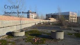  Presentation with construction site construction - Amazing PPT theme having abandoned-construction-site-of-hospital backdrop and a light blue colored foreground