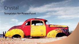  Presentation with old car - Colorful presentation enhanced with abandoned-derelict-old-car backdrop and a seafoam green colored foreground