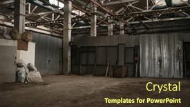  Presentation with abandoned - Slide deck having abandoned-factory-corridor-grunge-interior background and a tawny brown colored foreground
