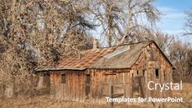  Presentation with old farm - PPT theme with abandoned-farm-building-in-northern background and a coral colored foreground