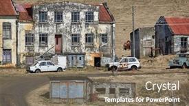  Presentation with farm house - Audience pleasing theme consisting of abandoned-farm-house-ruins backdrop and a violet colored foreground
