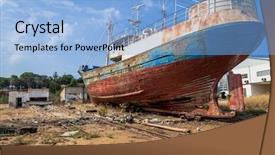  Presentation with shipyard - Theme consisting of abandoned fishing ship in a seixal shipyard portugal background and a light blue colored foreground