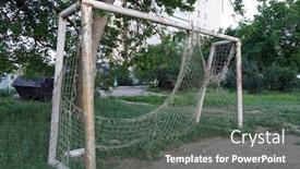  Presentation with goal - Colorful presentation design enhanced with abandoned-football-field-goal backdrop and a dark gray colored foreground