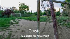  Presentation with football field - PPT theme with abandoned-football-field-goal background and a gray colored foreground
