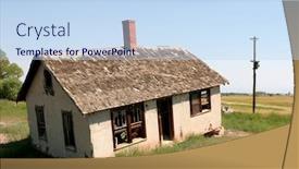  Presentation with abandoned - PPT theme having abandoned home on uneven ground falling apart background and a sky blue colored foreground