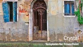  Presentation with old house - Presentation design with abandoned house with metal gate background and a  colored foreground