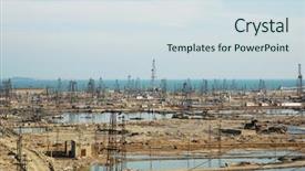  Presentation with wellhead in oil and gas industry - Beautiful PPT theme featuring abandoned oil derricks near baku backdrop and a sky blue colored foreground