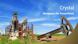  Presentation with gas pump - PPT theme featuring abandoned oil pump jack background and a teal colored foreground
