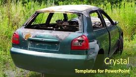  Presentation with old car - Colorful theme enhanced with abandoned-old-car-wreck backdrop and a tawny brown colored foreground