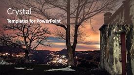  Presentation with farm house - Theme enhanced with abandoned old farm house in the mountains amazing night cityscape view background and a tawny brown colored foreground