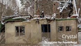  Presentation with abandoned - Cool new PPT layouts with abandoned ruined village house at winter backdrop and a violet colored foreground