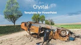  Presentation with burn - Audience pleasing presentation theme consisting of abandoned rusty burnt car wreck backdrop and a teal colored foreground