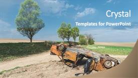  Presentation with burn - Colorful slides enhanced with abandoned rusty burnt car wreck backdrop and a teal colored foreground