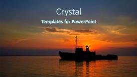  Presentation with ship - Cool new slide deck with abandoned-ship-wreck-at-sunset backdrop and a ocean colored foreground