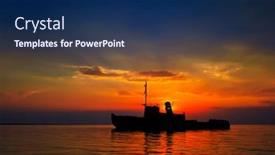  Presentation with ship - Presentation design consisting of abandoned-ship-wreck-at-sunset background and a navy blue colored foreground