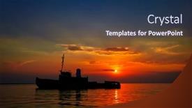  Presentation with ship - PPT theme consisting of abandoned-ship-wreck-at-sunset background and a ocean colored foreground