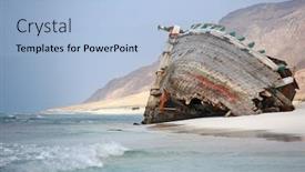  Presentation with ship - Amazing slide deck having abandoned-ship-wreck backdrop and a light blue colored foreground