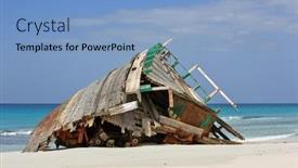  Presentation with ship - Amazing PPT layouts having abandoned-ship-wreck backdrop and a light blue colored foreground