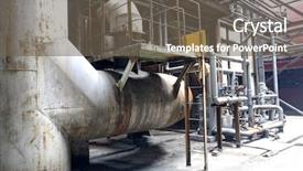  Presentation with steel mill - Theme featuring abandoned steel mill with pipes background and a tawny brown colored foreground