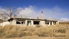 Presentation with death - Cool new presentation theme with abandoned-stone-house-in-death backdrop and a coral colored foreground