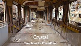  Presentation with abandoned - Colorful slide set enhanced with abandoned train carriage with interior falling apart backdrop and a gray colored foreground