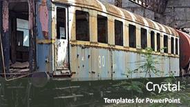  Presentation with abandoned - Amazing PPT layouts having abandoned train carriage in a decaying depo backdrop and a dark gray colored foreground