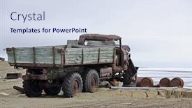  Presentation with vehicles - Cool new slide set with abandoned-vehicles-in-the-arctic backdrop and a sky blue colored foreground