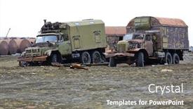  Presentation with environmental pollution - Presentation design enhanced with abandoned-vehicles-in-the-arctic background and a gray colored foreground