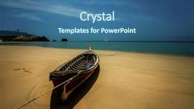  Presentation with fishing boat - PPT theme enhanced with abandoned wooden fishing boat on a sand beach at night background and a ocean colored foreground