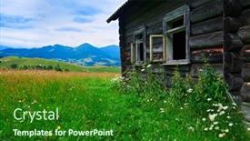  Presentation with nature countryside - Audience pleasing presentation theme consisting of abandoned-wooden-home-in-countryside backdrop and a forest green colored foreground