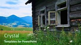  Presentation with nature countryside - Cool new PPT theme with abandoned-wooden-home-in-countryside backdrop and a forest green colored foreground