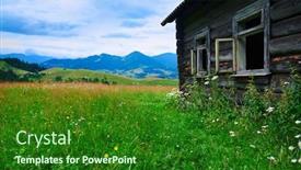  Presentation with nature countryside - PPT theme having abandoned-wooden-home-in-countryside background and a forest green colored foreground