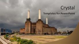  Presentation with station - Cool new PPT theme with abandonned building - battersea power station in london backdrop and a light gray colored foreground