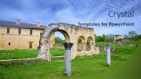  Presentation with french revolution - Presentation theme featuring abbey-of-bonnefont-en-comminges background and a light blue colored foreground