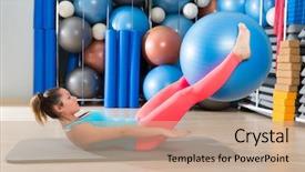  Presentation with gym ball - Colorful presentation enhanced with abblue - ab exercise woman swiss ball backdrop and a coral colored foreground