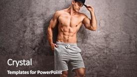  Presentation with good sales - Beautiful slides featuring abblue - good-looking shirtless guy backdrop and a dark gray colored foreground