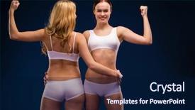  Presentation with sports wear - Slide set with abblue - two attractive female fitness models background and a navy blue colored foreground
