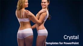  Presentation with sports wear - Cool new PPT theme with abblue - two attractive female fitness models backdrop and a navy blue colored foreground