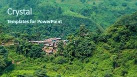  Presentation with nepal - Slides having abc asia - small village on hill somewhere background and a ocean colored foreground