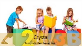  Presentation with abc - Presentation design featuring abc blocks - children sitting at cube hand background and a yellow colored foreground