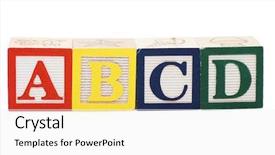  Presentation with blank whiteboard isolated on white - Colorful presentation theme enhanced with abc blocks - cubes with letters isolated backdrop and a white colored foreground