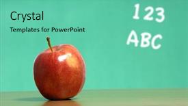  Presentation with abc - Beautiful PPT theme featuring abc graduation - apple on a desk backdrop and a seafoam green colored foreground